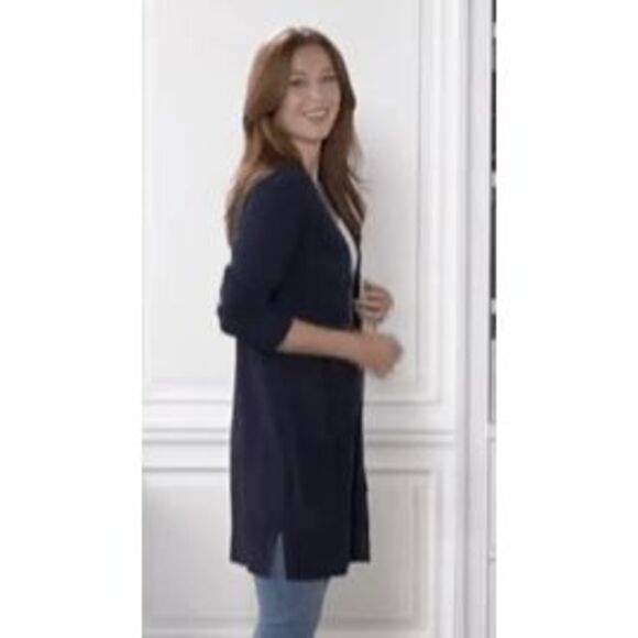 Isaac Mizrahi Live Womens 4X Open Front Cardigan Jet Black Pockets NWT - Picture 2 of 3